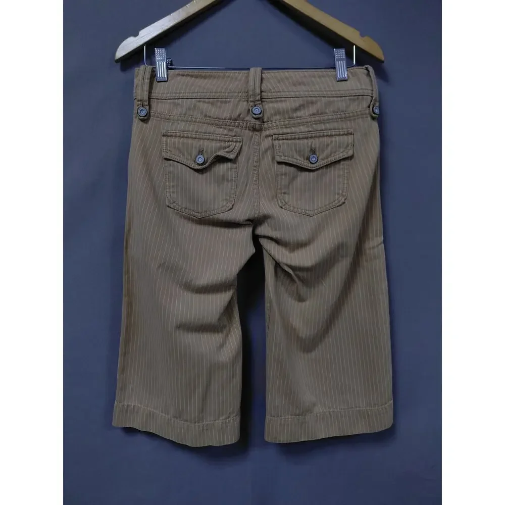 Gap Low Rise Cropped Beige Pocket Pinstripe Capri Pants Women Size 1